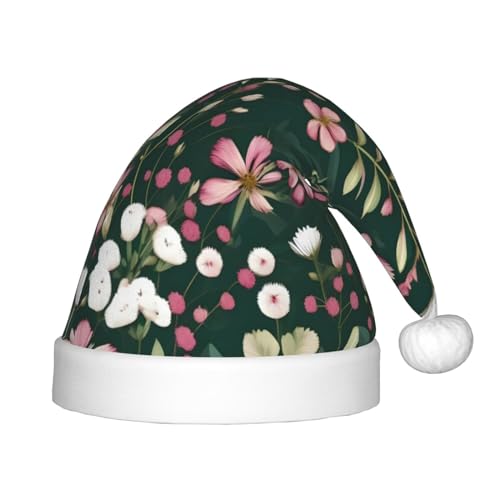 YQxwJL Weihnachtsmütze mit Blumendruck und Blumendruck, Weihnachtsmannmütze, Winterurlaubsmütze für Weihnachten, Party, Zubehör von YQxwJL