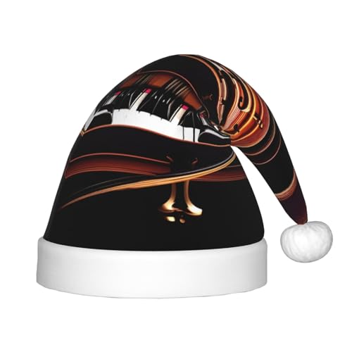 YQxwJL Weihnachtsmütze mit Klavier-/Violin-Musiknoten-Druck, Weihnachtsmannmütze, Winterurlaubsmütze für Weihnachten, Party, Zubehör von YQxwJL