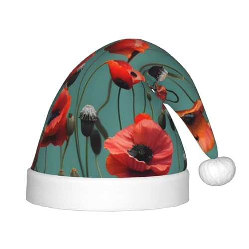YQxwJL Weihnachtsmütze mit Mohnblumen-Aufdruck, Weihnachtsmann-Weihnachtsmütze, Winterurlaubsmütze für Weihnachten, Party, Zubehör YQxwJL Weihnachtsmütze mit Mohnblumen-Aufdruck, Weihnachtsmann-Weihnachtsmütze, Winterurlaubsmütze für Weihnachten, Party, Zubehör von YQxwJL