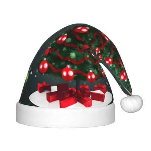 YQxwJL Weihnachtsmütze mit Weihnachtsbaum- und Kugelaufdruck, Weihnachtsmannmütze, Winterurlaubsmütze für Weihnachten, Party, Zubehör von YQxwJL