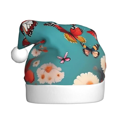 YQxwJL Weihnachtsmütze mit fliegenden Schmetterlingen und Blumen, Weihnachtsdekoration, Plüsch, Weihnachtsmannmützen für Weihnachten, Urlaub, Partyzubehör YQxwJL Weihnachtsmütze mit fliegenden Schmetterlingen und Blumen, Weihnachtsdekoration, Plüsch, Weihnachtsmannmützen für Weihnachten, Urlaub, Partyzubehör von YQxwJL