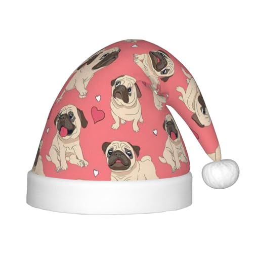 YQxwJL Weihnachtsmütze mit lustigem Cartoon-Mops, Welpe, Hund, Weihnachtsmannmütze, Weihnachtsmütze, Winterurlaubsmütze für Weihnachten, Party, Zubehör YQxwJL Weihnachtsmütze mit lustigem Cartoon-Mops, Welpe, Hund, Weihnachtsmannmütze, Weihnachtsmütze, Winterurlaubsmütze für Weihnachten, Party, Zubehör von YQxwJL