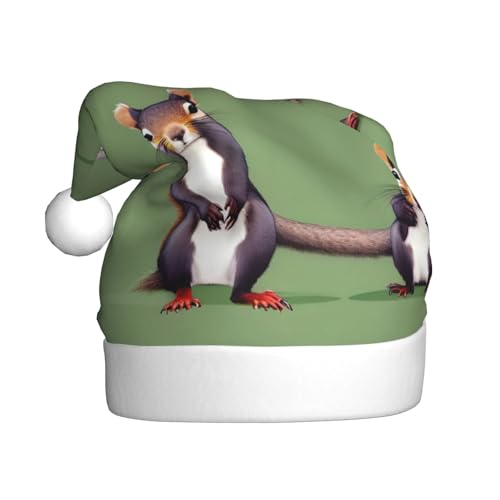 YQxwJL Weihnachtsmütze mit rotem Eichhörnchen-Aufdruck, Plüsch-Weihnachtsmannmützen für Weihnachten, Urlaub, Partyzubehör YQxwJL Weihnachtsmütze mit rotem Eichhörnchen-Aufdruck, Plüsch-Weihnachtsmannmützen für Weihnachten, Urlaub, Partyzubehör von YQxwJL
