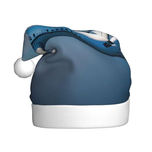 YQxwJL Weihnachtsmützen mit Flugzeug-Druck, Plüsch, Weihnachtsmannmützen für Weihnachten, Urlaub, Partyzubehör von YQxwJL