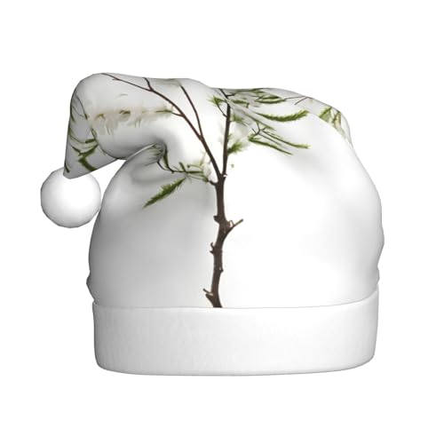YQxwJL Weiße natürliche Pflanze, grüner Zweig (1) Druck, Weihnachtsdekoration, Hüte, Plüsch-Weihnachtsmannmützen für Weihnachten, Urlaub, Partyzubehör von YQxwJL
