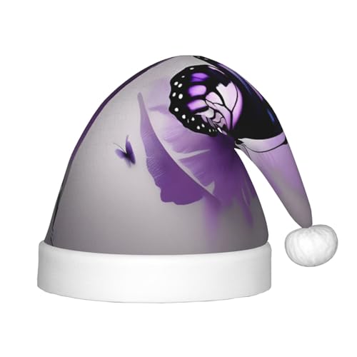 YQxwJL Wunderschöner Weihnachtsmannhut lila Schmetterlingsdruck für Weihnachten Winter Urlaub Hut für Weihnachtsfeier Zubehör YQxwJL Wunderschöner Weihnachtsmannhut lila Schmetterlingsdruck für Weihnachten Winter Urlaub Hut für Weihnachtsfeier Zubehör von YQxwJL