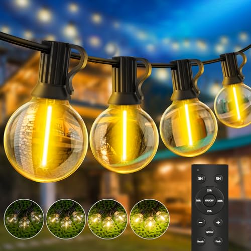 LED Lichterkette Außen Strom Outdoor 30m G40 Glühbirnen Garten Beleuchtung Balkon Lichterketten Aussen IP44 Wetterfest Pavillon String Lights mit Fernbedienung für Garden, Patio, Weddings, Parties von YRATERVSR