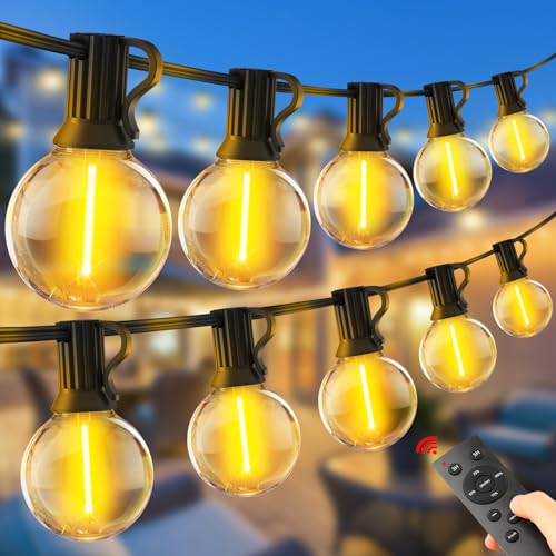 YRATERVSR Lichterkette Außen LED Strom Beleuchtung Fernbedienung G40 30m 100ft Outdoor String Lights Dimmbar Aussen Lichterketten Glühbirnen mit IP44 Wetterfest Glühbirne Balkon Terrassenbeleuchtung von YRATERVSR