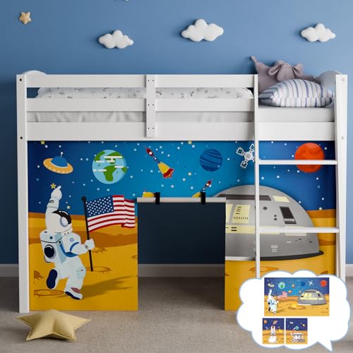 YRDKB Astronauten-Etagenbett-Vorhänge – 45H Premium und anpassbare Cartoon-Hochbettvorhänge für Kinder, um die fantasievolle Kreation zu verbessern, Schlafzimmervorhänge (3 Stück, Zwillings) von YRDKB