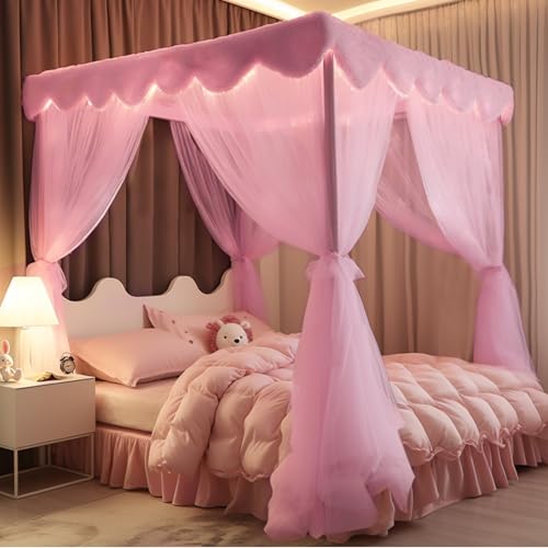 YRDKB Betthimmel-Vorhänge mit 4 Eckpfosten, rosa Netzstoff, Queen-Size-Betthimmel, Vorhänge für Kinder, Mädchen, Schlafzimmer, Dekoration YRDKB Betthimmel-Vorhänge mit 4 Eckpfosten, rosa Netzstoff, Queen-Size-Betthimmel, Vorhänge für Kinder, Mädchen, Schlafzimmer, Dekoration von YRDKB