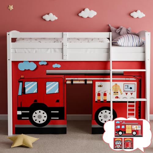 YRDKB Feuerwehr-Etagenbett – 33H Vorhänge, hochwertige und anpassbare Cartoon-Hochbettvorhänge für Kinder, um die fantasievolle Kreation zu verbessern, Schlafzimmervorhänge (3 Stück, Zwillinge) von YRDKB