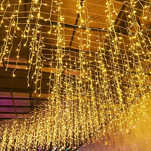 YRHome 10m 400LEDs Lichterkette Lichtervorhang LED Eisregen Warmweiß Regenkette 8 Modi Speicherfunktion Innen Außen IP44 Wasserfest für Weihnachten Hochzeit Halloween Traufe Party Garten von YRHome