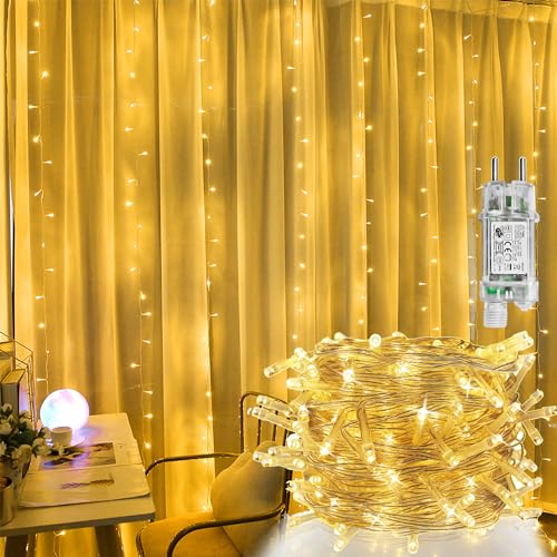 YRHome 3x6m Warmweiß Lichtervorhang LED 600 LEDs Lichterkette mit Stecker, 8 Leuchtmodi & Speicherfunktion Innen und Außen Vorhang Licht für Weihnachten Hochzeit Party Innen und außen Deko von YRHome