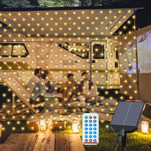 YRHome 6x4m 480LED Solar LED Lichternetz Lichterkette Außen Warmweiß mit Fernbedienung, 13 Modi, Timer & Speicherfunktion, IP44 Wasserdicht, Weihnachtsbeleuchtung für Garten & Christbaum von YRHome