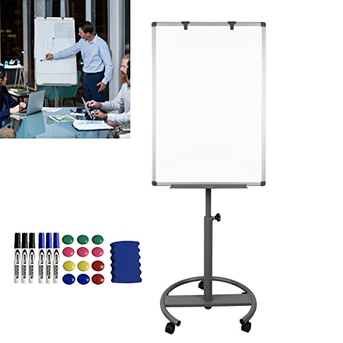 YRHome Flipchart mit Rollen 60x90 cm Whiteboard auf Rollenfuß Mobil Flipchart höhenverstellbar Staffelei Magnetisch Beschreibbar Abwischbar Präsentationstafel Papierhalter (Rundfuß mit Rollen) von YRHome