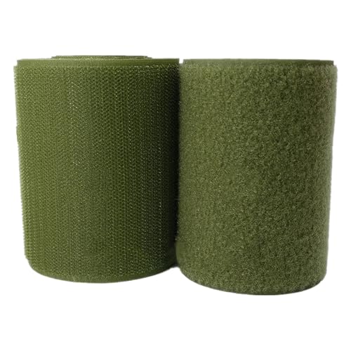 100 mm Klettband for Aufnähen, nicht selbstklebende Nylonstreifen auf der Rückseite, Stoffverschluss, Verriegelungsband(Army Green,100MM x 2 Yards) von YRTHFJTJ