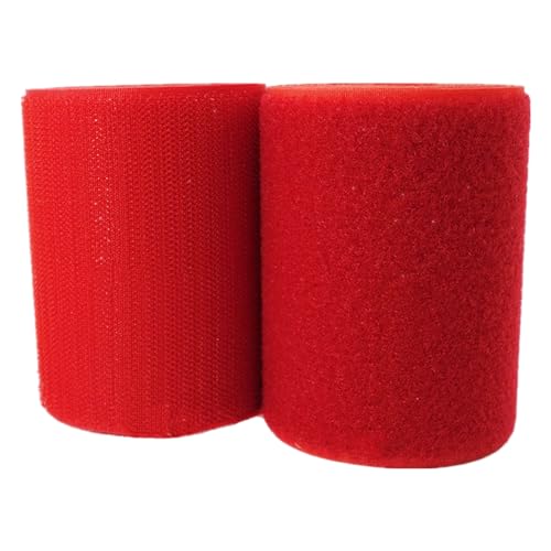 100 mm Klettband for Aufnähen, nicht selbstklebende Nylonstreifen auf der Rückseite, Stoffverschluss, Verriegelungsband(Red,100MM x 2 Yards) von YRTHFJTJ