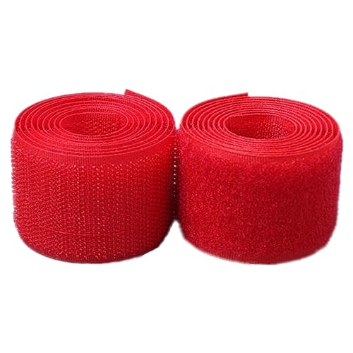 Klettband for Aufnähen, 25 mm breit, nicht selbstklebende Nylonstreifen auf der Rückseite, Stoffverschluss, ineinandergreifendes Band(Red,25MM x 25 Yards) von YRTHFJTJ