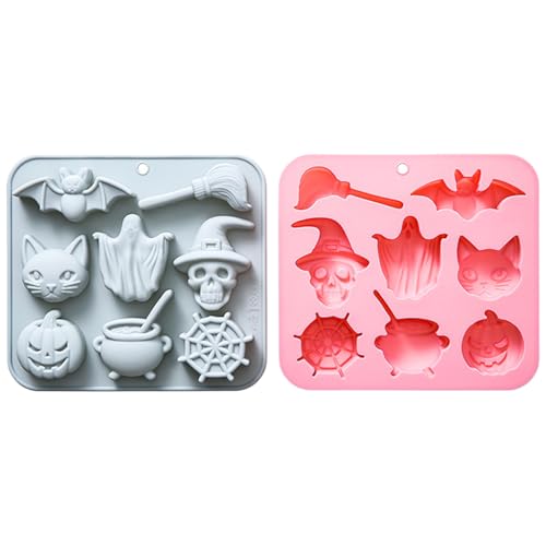 2 Stück Halloween Silikonformen, Silikon Pralinenform Halloween Backform Gruselige Seifenformen Süßigkeitenformen für Schokolade Fondant Eistafel Dekorationen, 16x14.5x2.3cm von YRTUOP