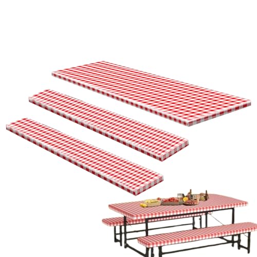 YRTUOP Camping Tischdecke,Picknicktischbezug mit Bankbezügen - Rot Weiß Karo Muster für Outdoor Essen Grillen Camping Terrasse YRTUOP Camping Tischdecke,Picknicktischbezug mit Bankbezügen - Rot Weiß Karo Muster für Outdoor Essen Grillen Camping Terrasse von YRTUOP