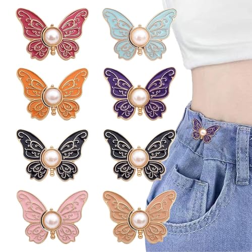 YRTUOP Knöpfe für lose Jeans, 8 x Schmetterlingsform, verstellbare Hosen-Clips, abnehmbar, wiederverwendbar, kein Nähzubehör für Jacken, Rucksäcke YRTUOP Knöpfe für lose Jeans, 8 x Schmetterlingsform, verstellbare Hosen-Clips, abnehmbar, wiederverwendbar, kein Nähzubehör für Jacken, Rucksäcke von YRTUOP
