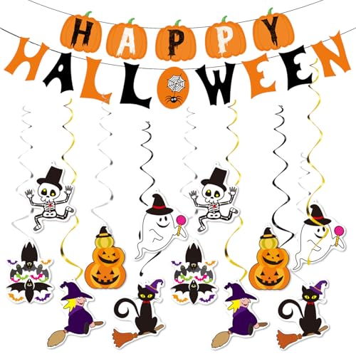 YRUHAN Happy Halloween Girlande, Halloween Deko Set, Hängedeko, Einfach zu Bedienen, Stabiles Aufhängen, Erhöht die Festliche Atmosphäre, Geeignet für Themenparty, Festliche Aktivitäten von YRUHAN