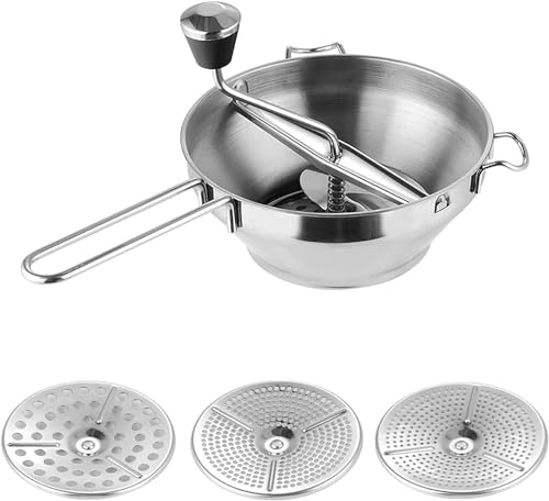 Drehbare Lebensmittelmühle, Siebreibe, manueller Zerkleinerer und Mixer, Edelstahl-Lebensmittelmühle, Maischen, Sieben und Reiben von Lebensmitteln für Gemüse, Zwiebeln, Kräuter und Nüsse Drehbare Lebensmittelmühle, Siebreibe, manueller Zerkleinerer und Mixer, Edelstahl-Lebensmittelmühle, Maischen, Sieben und Reiben von Lebensmitteln für Gemüse, Zwiebeln, Kräuter und Nüsse von YRUISI