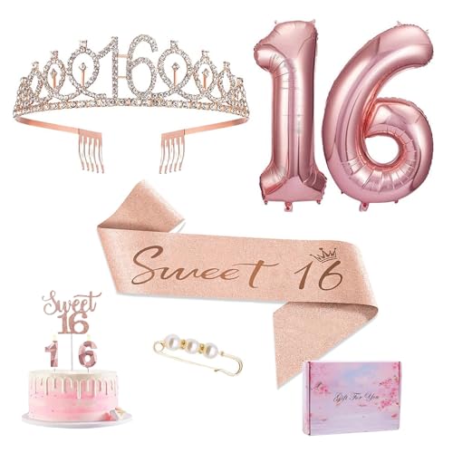 YRsorn 16 Geburtstag Mädchen Krone Geburtstag - Sweet 16 Schärpe Geburtstagskrone, Geburtstag 16 Jahre Mädchen für Geburtstagsparty Deko Supplies YRsorn 16 Geburtstag Mädchen Krone Geburtstag - Sweet 16 Schärpe Geburtstagskrone, Geburtstag 16 Jahre Mädchen für Geburtstagsparty Deko Supplies von YRsorn