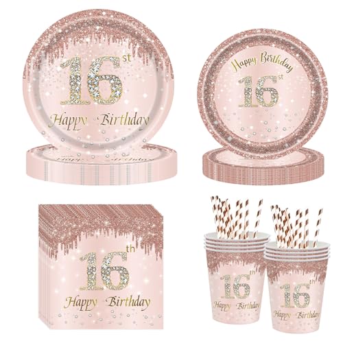 YRsorn 16 Geburtstag Mädchen Partygeschirr - Sweet 16 Partyteller, Pappteller, Becher, Servietten für Deko 16 Geburtstag Mädchen Tischdekoration für 20 Gäste YRsorn 16 Geburtstag Mädchen Partygeschirr - Sweet 16 Partyteller, Pappteller, Becher, Servietten für Deko 16 Geburtstag Mädchen Tischdekoration für 20 Gäste von YRsorn
