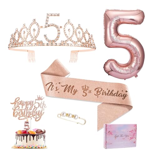 5 Geburtstag Mädchen Krone Geburtstag - Schärpe Geburtstagskrone für Mädchen Geschenke 5 Jahre, Birthday Girl zum Geburtstagsparty Deko Supplies von YRsorn