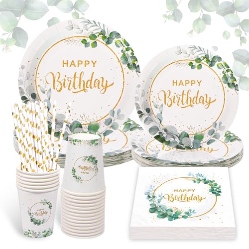 YRsorn Geburtstag Deko Partygeschirr Set - Pappteller, Eukalyptus Party Geschirr für Junge Mädchen Partys, 20 Gäste YRsorn Geburtstag Deko Partygeschirr Set - Pappteller, Eukalyptus Party Geschirr für Junge Mädchen Partys, 20 Gäste von YRsorn