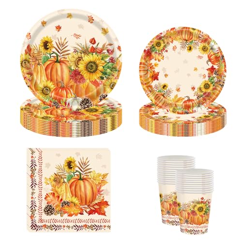 YRsorn Herbstdeko Geschirr - Tischdeko Herbst, Servietten Kürbis Papier, Teller für Herbst Deko Thanksgiving-Partys für 20 Gäste von YRsorn