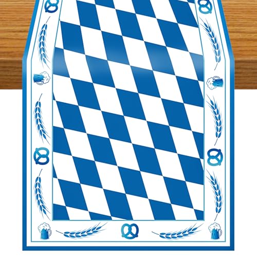 YRsorn Oktoberfest Tischläufer - Oktoberfest Deko Blau Weiß, Bayrische Deko für Oktoberfestparty Grillparty, 35x180cm von YRsorn