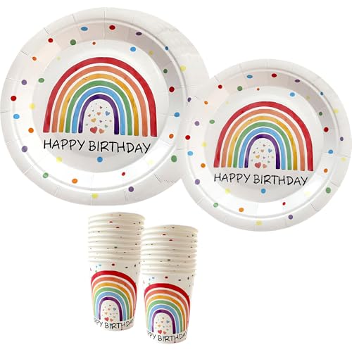 YRsorn Regenbogen Deko Kindergeburtstag - Regenbogen Partygeschirr Geburtstag, Kindergeburtstag Tischdeko für Gebutstag Party Mädchen Junge, 10 Gäste von YRsorn
