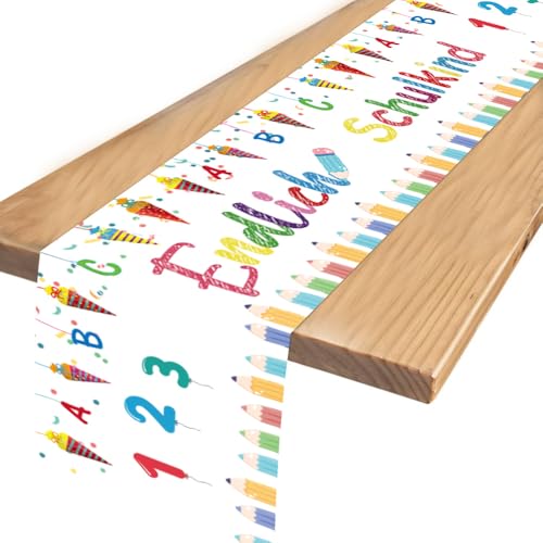 YRsorn Tischläufer Einschulung - Einschulung Deko Tischband Schuleinführung mit 123 ABC Zuckertüten, Einschulung Mädchen Junge Deko Tischdeko für Schulkind Schulanfang Deko von YRsorn