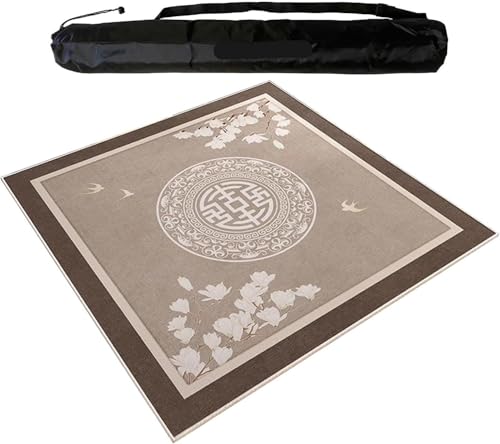 YRthongXy Mahjong-Matte, quadratisch, dick und geräuschdämpfend, mit Tragetasche, für Mahjong, Poker, Karten, Tablett, Ziegelspiele (Gold, 110 cm) (braungrau, 95 cm/37,4 Zoll) von YRthongXy