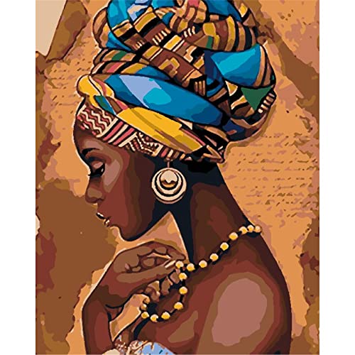 YSCOLOR Diy Malen Nach Zahlen Für Erwachsene Afrikanische Frau Porträt Acryl Ölfarbe Nach Zahlen Kit Für Kinder Anfänger Auf Leinwand Kunsthandwerk Für Wanddekoration Zu Hause 40X50cm von YSCOLOR