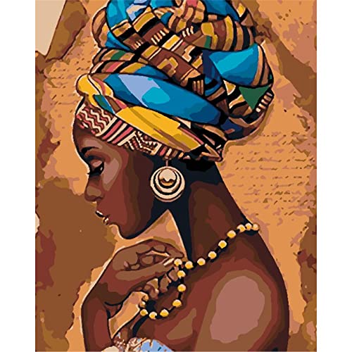 Diy Malen Nach Zahlen Für Erwachsene Afrikanische Frau Porträt Ölfarbe Nach Zahlen Kit Für Anfänger Auf Leinwand Kunsthandwerk Für Wanddekoration Zu Hause 40X50cm von YSCOLOR