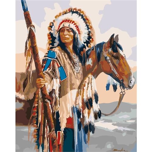 YSCOLOR Malen Nach Zahlen Für Erwachsene Indianer Pferd Diy Leinwand Ölgemälde Kits Anfänger Zuhause Wanddekoration Geschenke 40X50cm von YSCOLOR