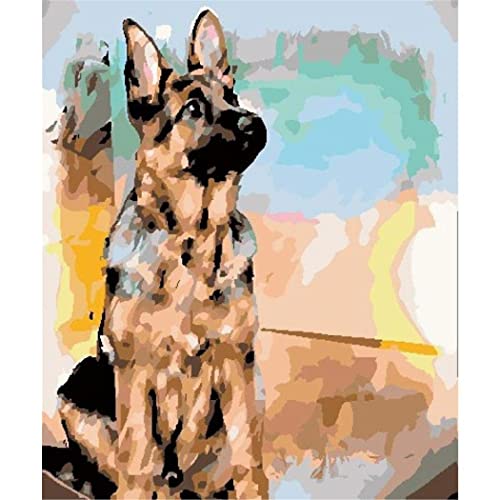 YSCOLOR Malen Nach Zahlen Kits Tier Deutscher Schäferhund Malen Nach Zahlen Für Erwachsene Mit Pinseln Und Pigmenten Kinder Indoor Kunsthandwerk Leinwanddekor 40X50cm von YSCOLOR