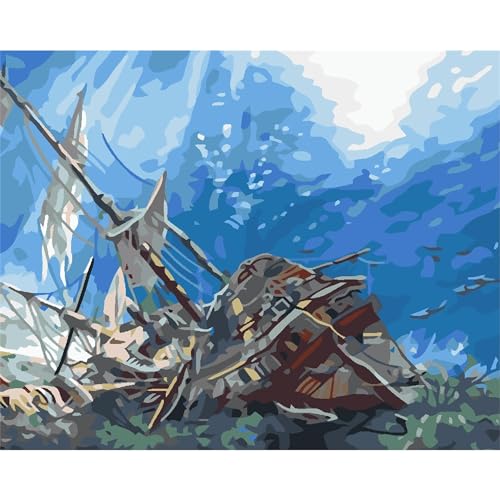 Schiffswrack Unter Dem Meer Landschaft Malen Nach Zahlen Bild Färbung Null Basis Handgemaltes Ölgemälde Wohnkultur 40X50cm von YSCOLOR