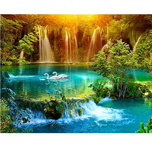 YSCOLOR Diamant Painting Wasserfall 5D Diamant Malerei See Schwan Kreuzstich 3D Bild Bild Voller Diamanten Stickerei Mosaik Handwerk 30X40Cm von YSCOLOR