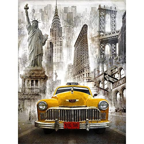 YSCOLOR Diamond Painting Diamant-Stickerei New York Auto Rund Vollbohrer Kreuzstich 5D rund Strass Mosaik Wohnkultur 30 x 40 cm von YSCOLOR