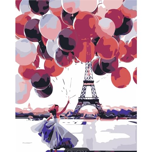 YSCOLOR Mädchen, Das Luftballons Mag, Gerollte Falten Leinwand Malen Nach Zahlen Für Erwachsene Mit Pinsel Acrylfarben Kindergeschenke 40X50cm von YSCOLOR