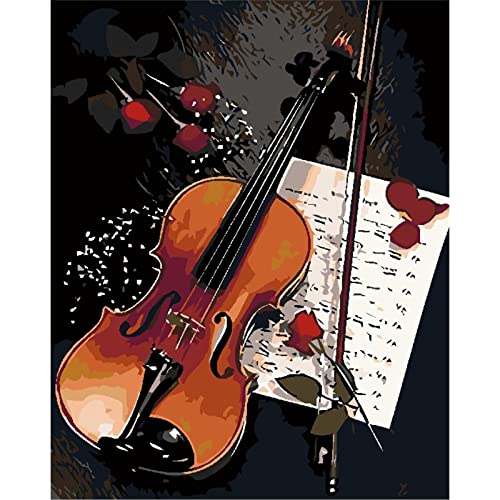 YSCOLOR Malen Nach Zahlen Violine Zeichnung Auf Leinwand Handgemaltes Geschenk Diy Musikinstrument Landschaft Kits Wohnkultur 40X50cm von YSCOLOR