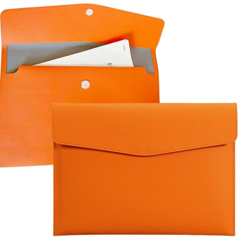 YSDINK PU Leder Dokumententasche A4, Wasserdichte Aktentasche mit Druckknopf, Multifunktionaler Organizer für Büro, Schule und Reisen, Dokumentenmappe für Damen und Herren (Orange) von YSDINK