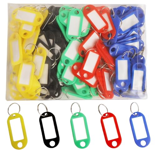 YSDMY Schlüsselschilder 100 Stück Kunststoff Schlüsselanhänger für Schlüssel, Bürohaustiere, Gepäck,Schule（5 Farben） von YSDMY