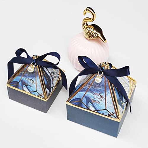 YSDSS 20 Stück Geschenkbox aus Papier Gem Tower Pralinenschachtel mit Band Perle Hochzeitsbevorzugung Dekoration Partyzubehör-Blau, L 8,5 x 8,5 x 10 cm von YSDSS