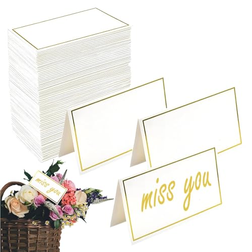 100 Stück Tischkarten Blanko mit Goldrand, tischkarten geburtstag, Platzkarten Hochzeit,Wiederbeschriftbare Namenskarten für Hochzeit, Kommunion, Geburtstag, Festival, Party, Taufe von YSHODGU