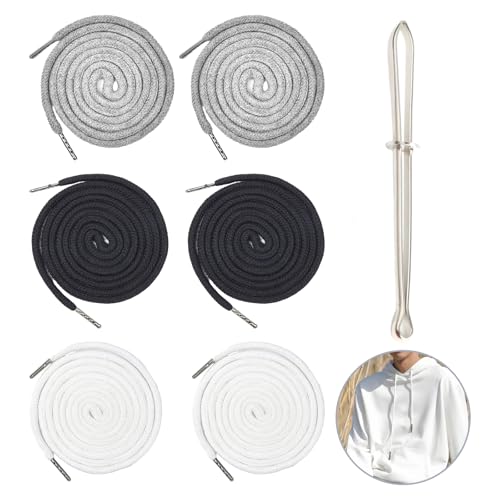 6 Stück Kordel für Jogginghose - Jogginghose Band Kordel für Hosenbund Baumwollkordel mit Durchziehnadel für Hoodie, Jacken & Sporthosen (Schwarz/Weiß/Grau) von YSHODGU